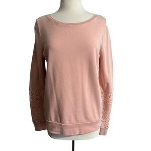 Lucky Lotus California Blush Lace Sleeve Crew Neck Sweater size Medium